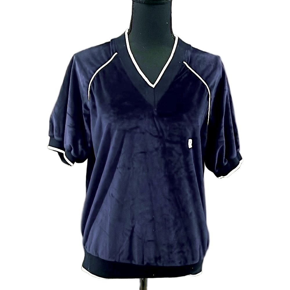 Pierre Cardin Blue Velour V Neck Top Small Vintage